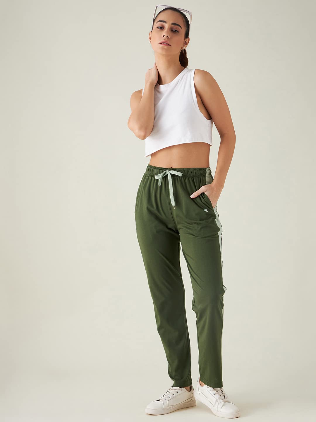 Modeve Striped Women Olive Track Pant