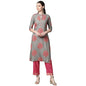 anubhutee Women's Grey & Pink Printed Straight Kurta Suit Set with Pants
