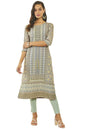 Soch Womens Grey Muslin Botanical Print Straight Kurta with Mirror Work