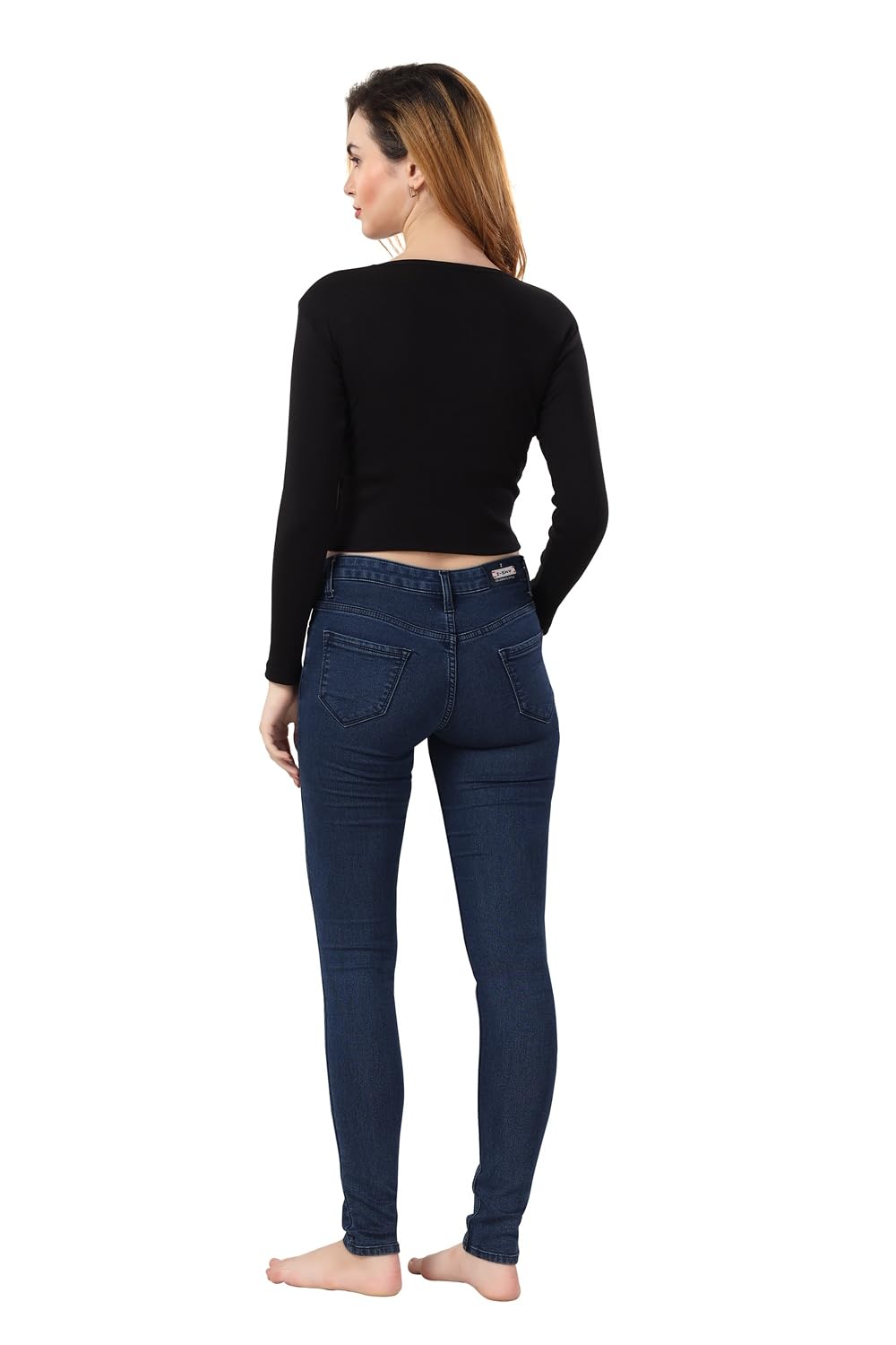 Fabme WomenS Full Sleeves, Square Neck Stylish Rib Crop Top - Black