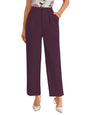Shasmi Womens Wine High Waist Pleated Straight Leg Trousers  Elegant Solid Color Work Pants with Pockets, Casual Office Wear Pol