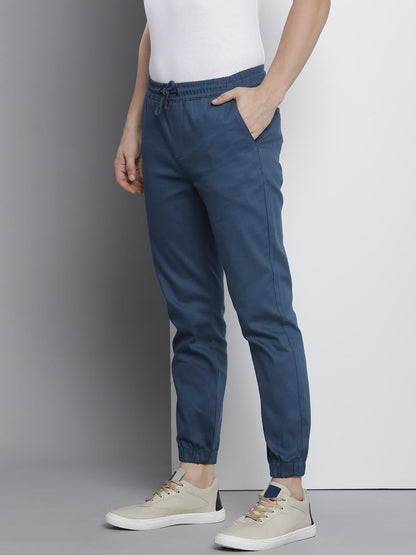 The Indian Garage Co Men Slim Fit Solid Mid-Rise Stretchable Chino Joggers Dark Blue