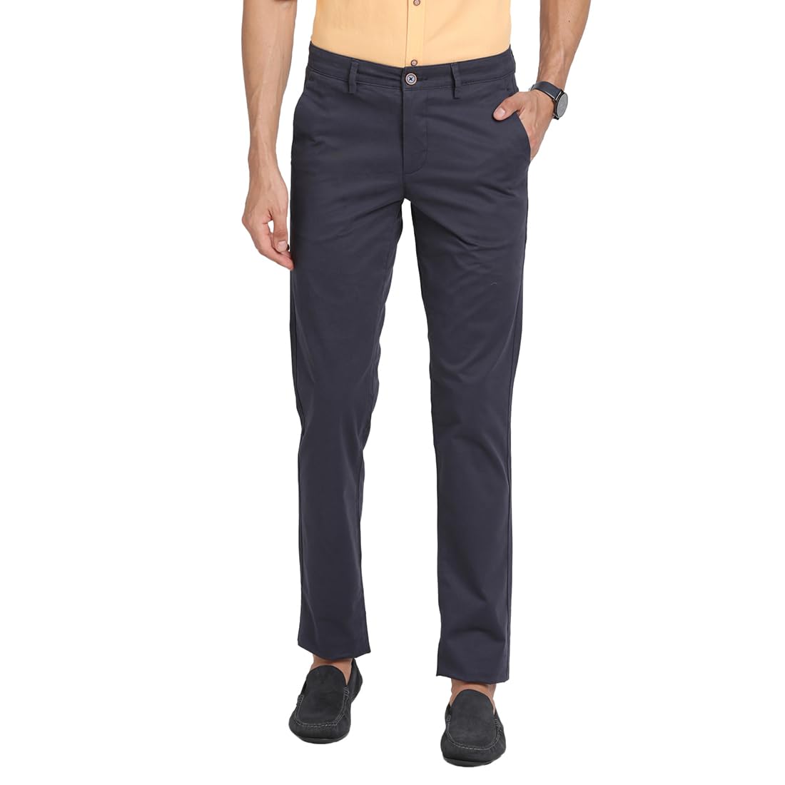 Turtle Men Cotton Stretch Navy Blue Solid Ultra Slim Fit Casual Trouser