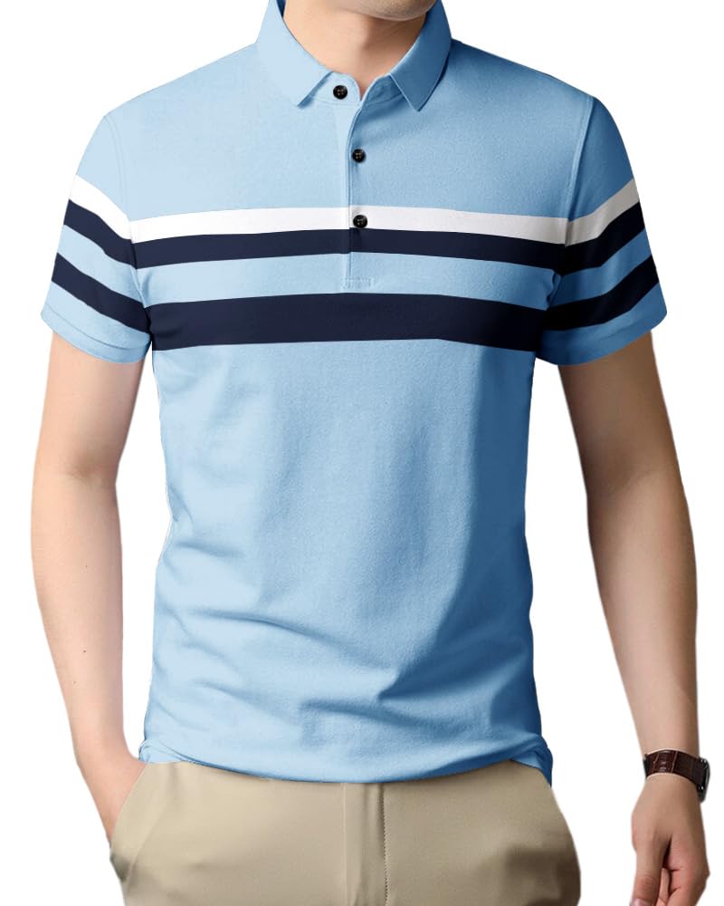 Noble Monk MenS Regular Fit Polo Neck T-Shirt | Half Sleeve | Stripe On Chest | Collared Neck Tshirt For Men