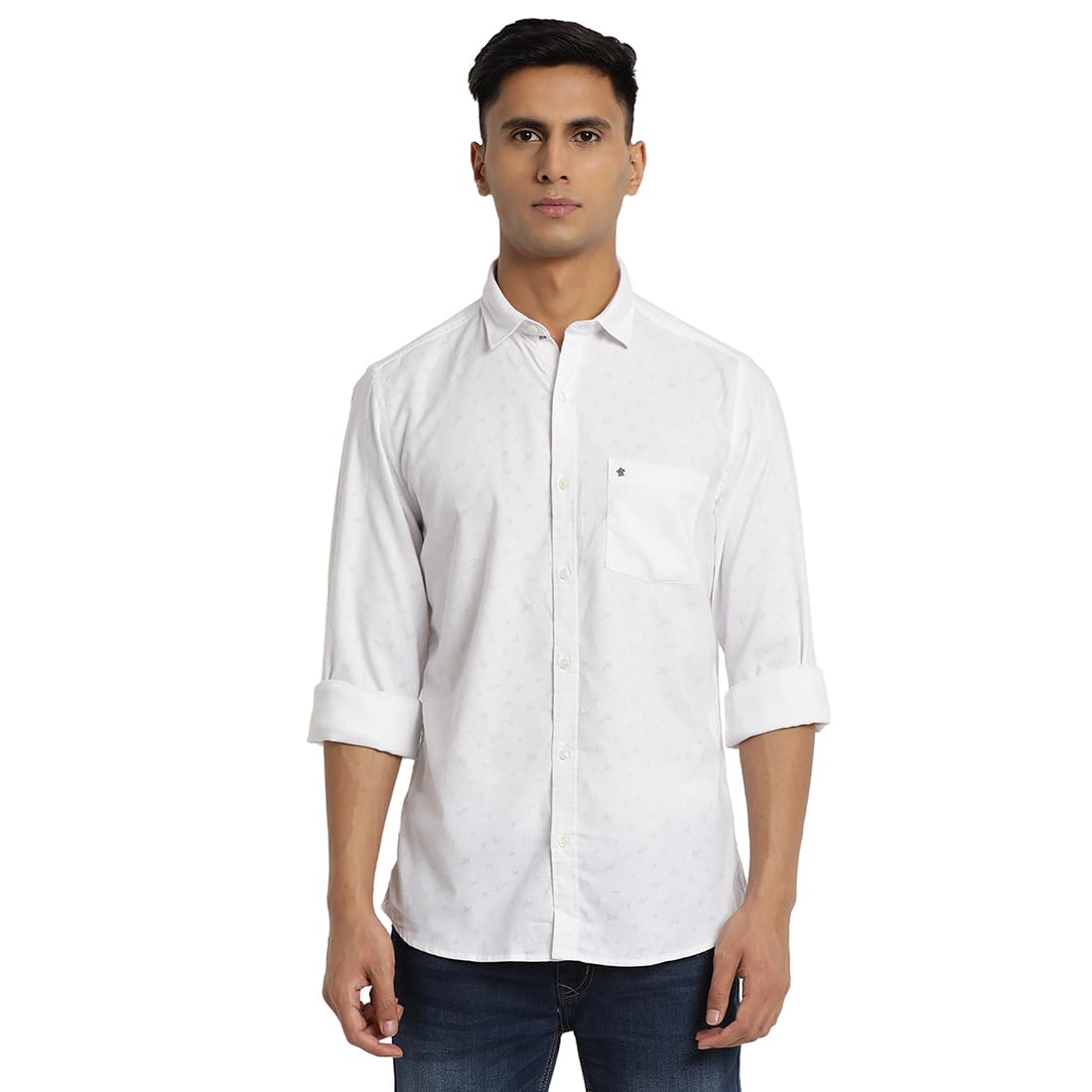 Turtle Men Poly Cotton White Printed Slim Fit Full Sleeve Casual Shirt