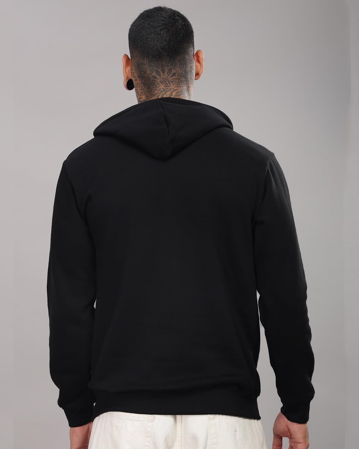 ADRO Men's Cotton Neck Hooded Sweatshirt (H24-CAGO-BL_Black