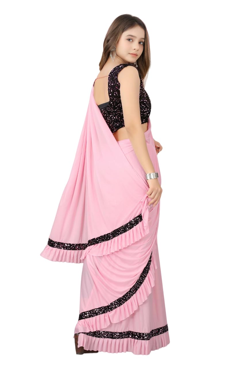 Dhyey Fashion Baby Girls Lycra Blend Saree With Unstitched Blouse  Stylish Ethnic Wear For Little Fashion Icons,Soft And Stretch