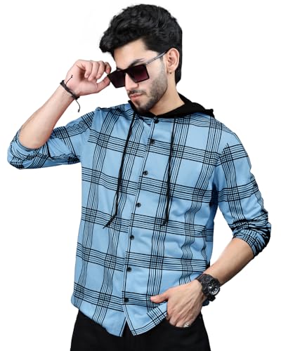 EyeBolger Mens Checkered Hooded Neck Full Sleeve T-Shirt