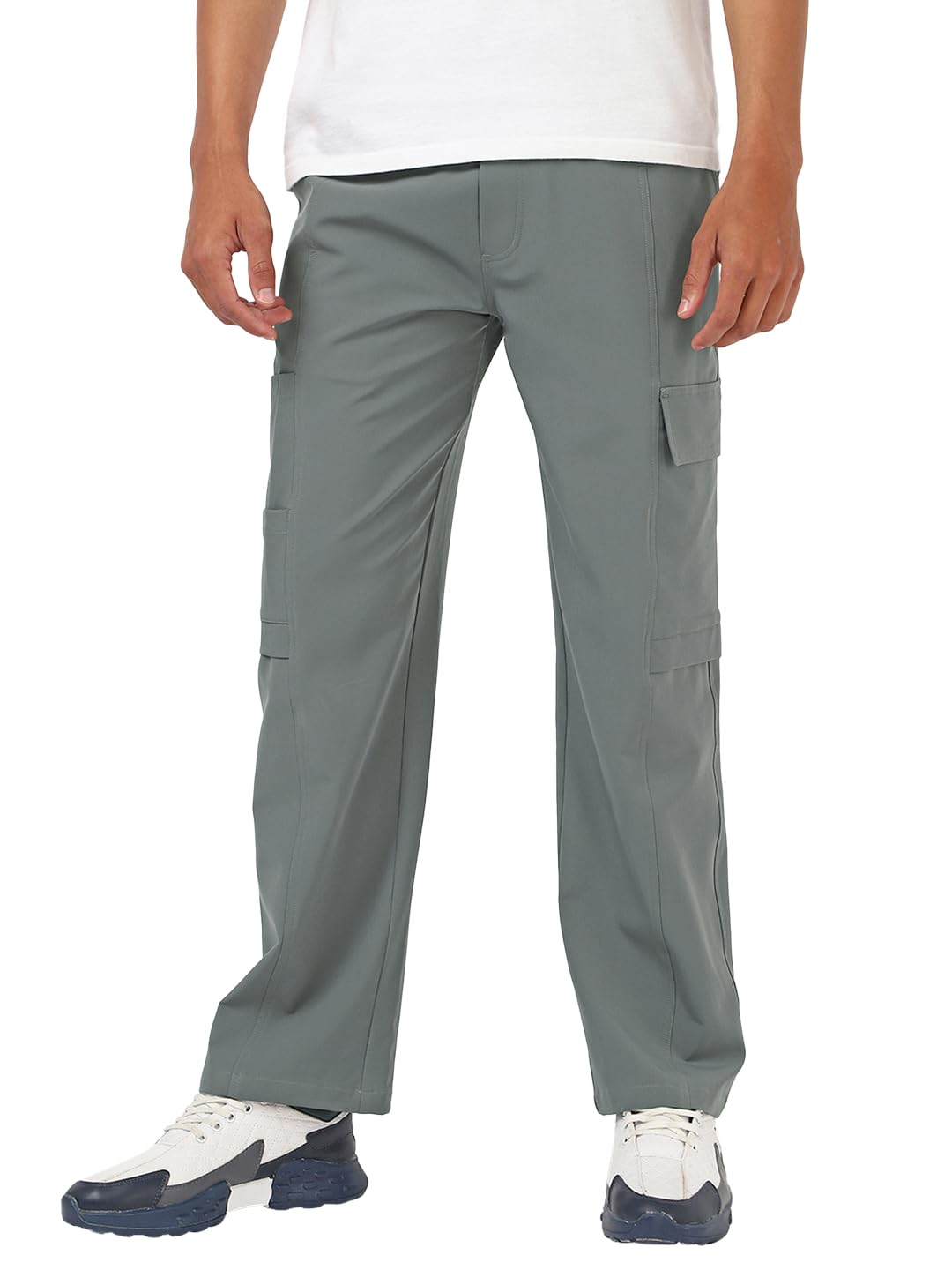 Bewakoof Mens Solid Regular Fit Poly Spandex Cargo Pant_659629_Grey_34