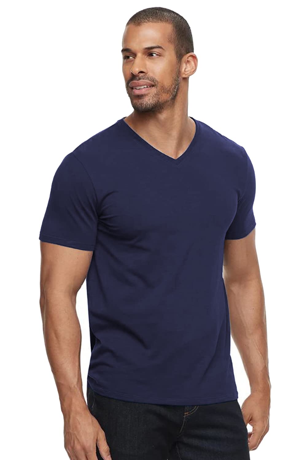 ADRO Men's V Neck Combo Plain Cotton T-Shirts_VCM2-PLN-NB-SB