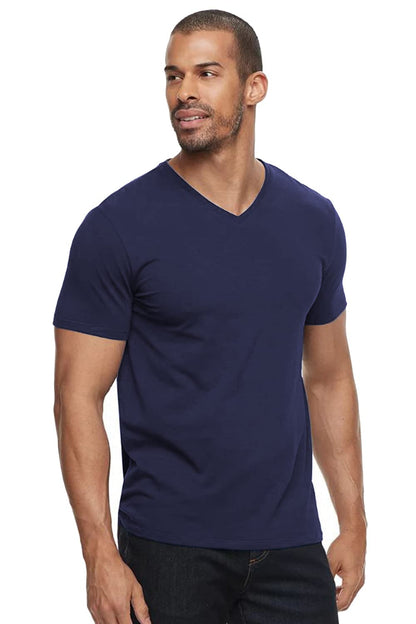 ADRO Men's V Neck Combo Plain Cotton T-Shirts_VCM2-PLN-NB-SB