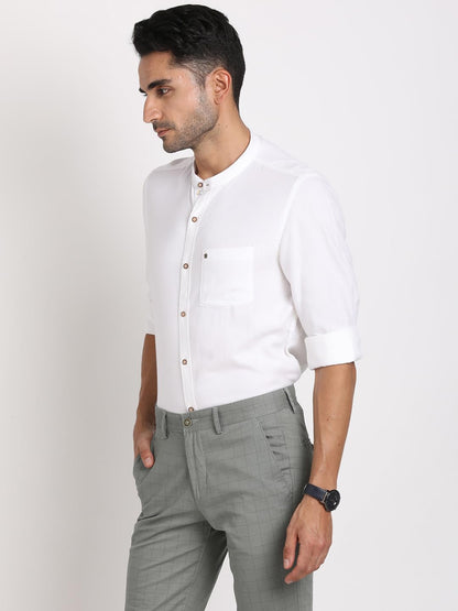 Turtle Men Cotton Lyocell White Solid Slim Fit Full Sleeve Casual Shirt