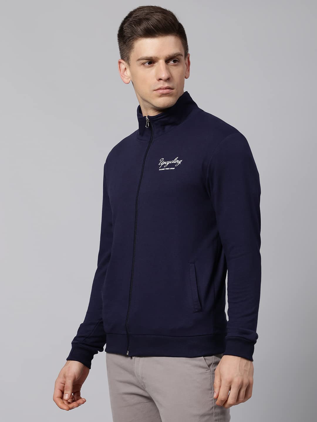 Dennis Lingo MenS Poly Cotton Sweatshirt - Front Open Zipper, High Neck, Full Sleeves, Regular Fit, Casual Winter Wear For Men