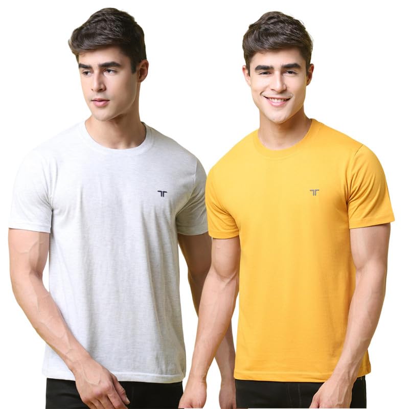 Pinkmint Combo T-Shirt for Men Cotton Blend Casual Half Sleeve T-Shirt l Active wear l Regular Home T-Shirt (Pack of 2) White-Ye