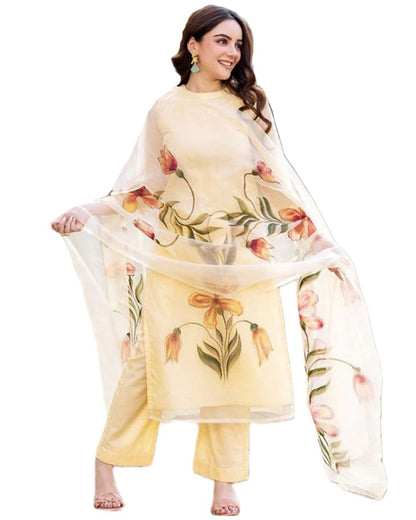 ANNI DESIGNER Chanderi Women Cotton Kurta Pant With Dupatta