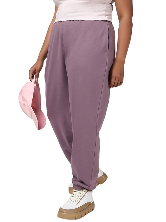 Bewakoof Womens Solid Oversized Fit Cotton Terry Plus Size Cargo Joggers_649923_Purple_5XL