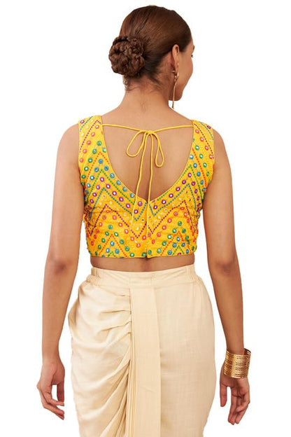 Soch Yellow Georgette Blouse With Embroidery And Sequins