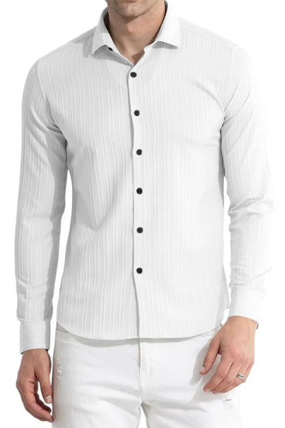 Finivo Fashion MenS Cotton Casual Plain Button Down Shirts Long Sleeve Textured Summer Beach Shirt For Men White