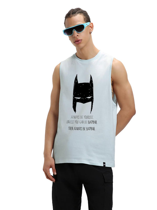 Bewakoof Official Dc Merchandise Batman MenS Graphic Printed Oversized Fit Sleeveless Round Neck Cotton Jersey Vest_637435_Grey_