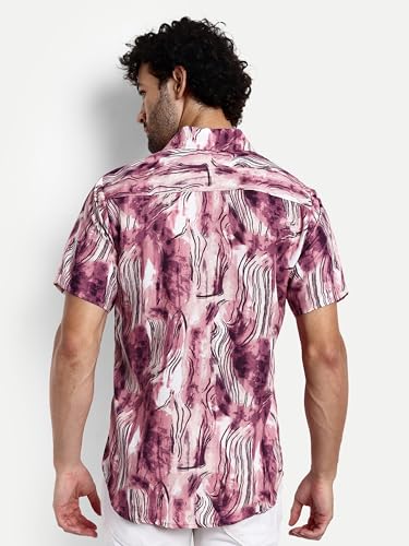 Greciilooks Geometric For Casual Stylish Printed Regular Fit | Men Formal Half Sleeve Shirt (Gl-Ms-6059_Pink