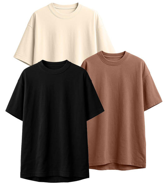 Veirdo Mens Cotton Foggreen Vivamaginta Oversized Fit Short Sleeve Solid Round Neck T-Shirt