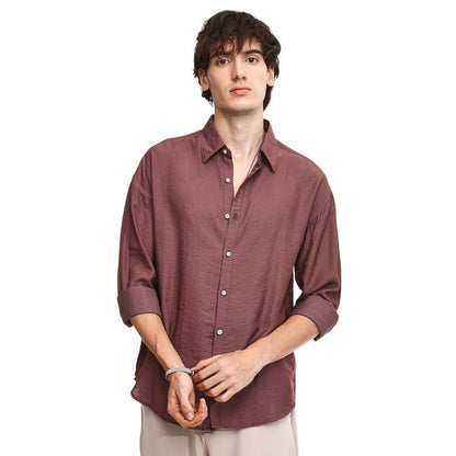 Campus Sutra Mens Mocha Brown Breezy Wrinked Shirt for Casual Wear | Spread Collar | Long Sleeve | Button Closure | Shirt Craft