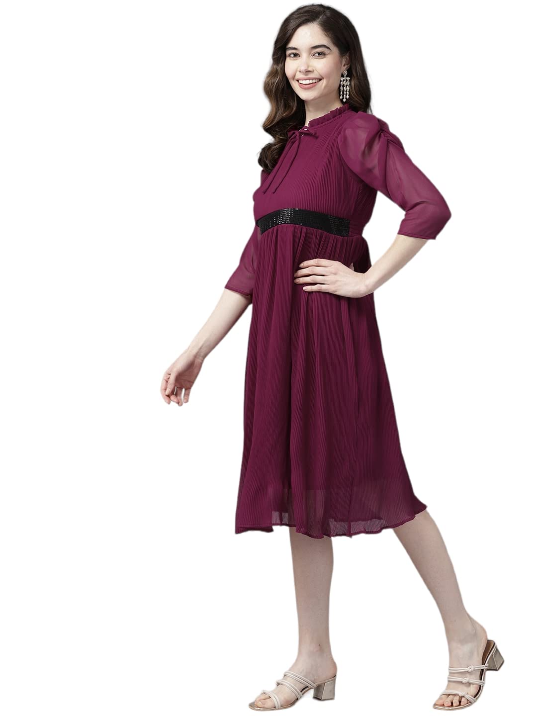 Aarika Women'S Georgette Fit And Flare Knee-Length Dress (Md-W-2740_Purple