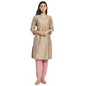 Fabindia Women Cotton Silk Embroidered Knee Length Kurta Beige_M