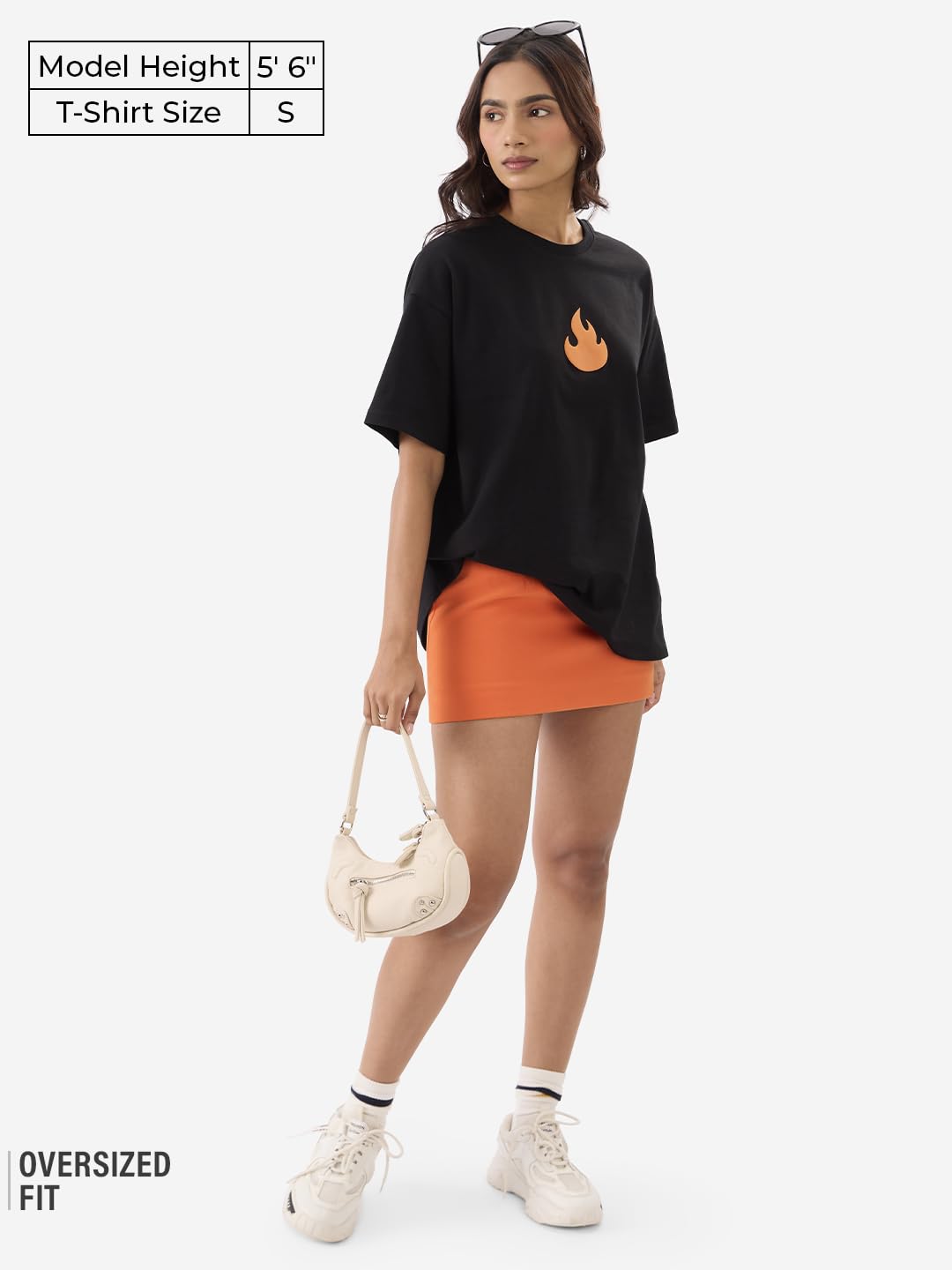 The Souled Store Official Disney: Stitch On Fire Women and Girls Short Sleeve Round Neck Black Graphic Printed Cotton Oversized
