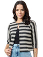 Style Quotient Women Stripe Lace Shrug Beige