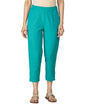 Fabindia Women Elasticated Casual Slim Fit Pant Cotton_28 Aqua