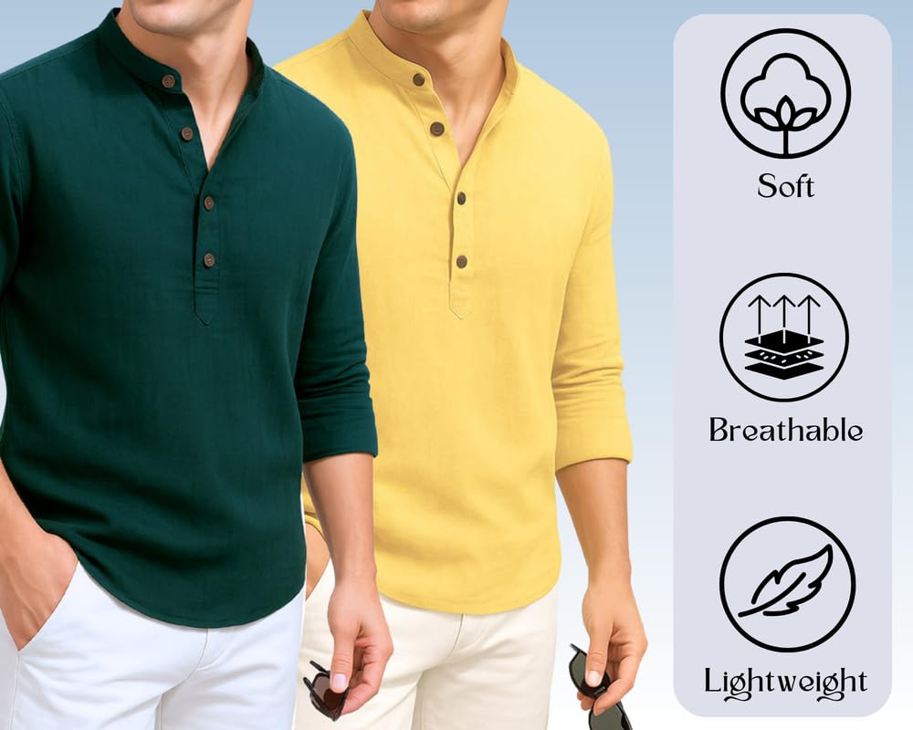 Deelmo Combo Of MenS Cotton Blend Solid Regular Fit Full Sleeve Short Kurta | MenS Trendy Short Kurta Pack Of 2