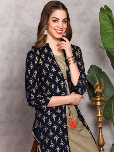 ishin Women Ethnic Motifs Printed Regular Straight Kurta with Palazzos | Kurta set for women | Kurta with palazzo and jacket