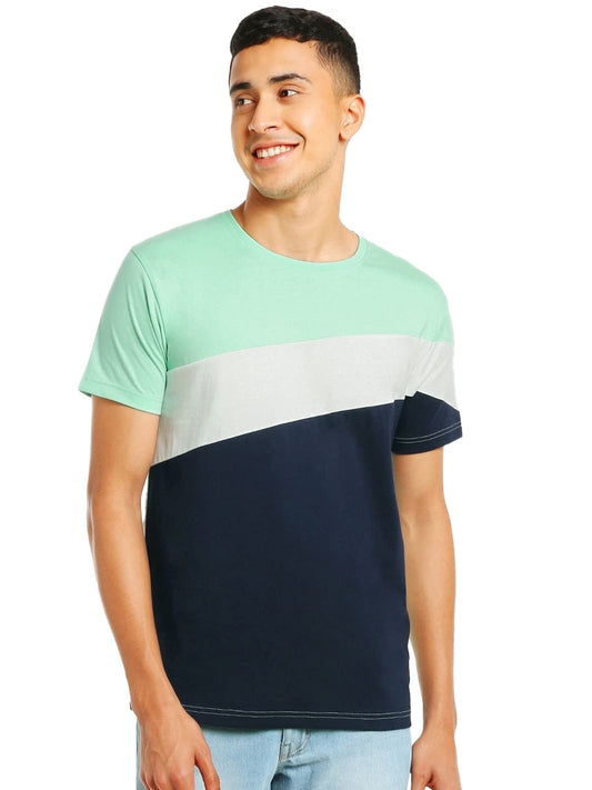 Bewakoof Mens Color Block 100% Cotton T-Shirt - Regular Fit, Round Neck, Half Sleeves Multicolour