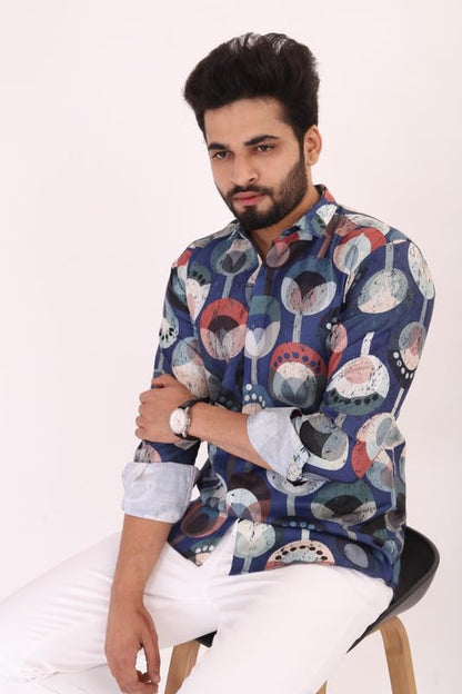 Brown Culture MenS Cotton Blend Abstract Print Shirt With Spread Collared Full Sleeves Standard Length And Button Down Closure