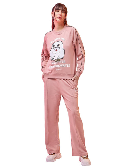 Bewakoof Official Harry Potter Merchandise Womens Graphic Print Regular Fit Full Sleeve Round Neck Terry Co-ordinates_619982_Pi