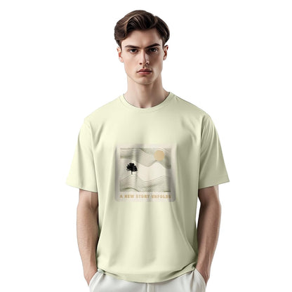 Nobero MenS Graphic Print Regular Fit T-Shirt (1M-Twts-C0836-Pbl_Aloe Green-New Story Unfolds