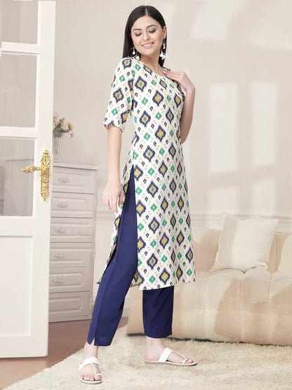 Pinkmint Kurta Set for Women Cotton Printed Straight Kurta with Pant (Pack of 1)