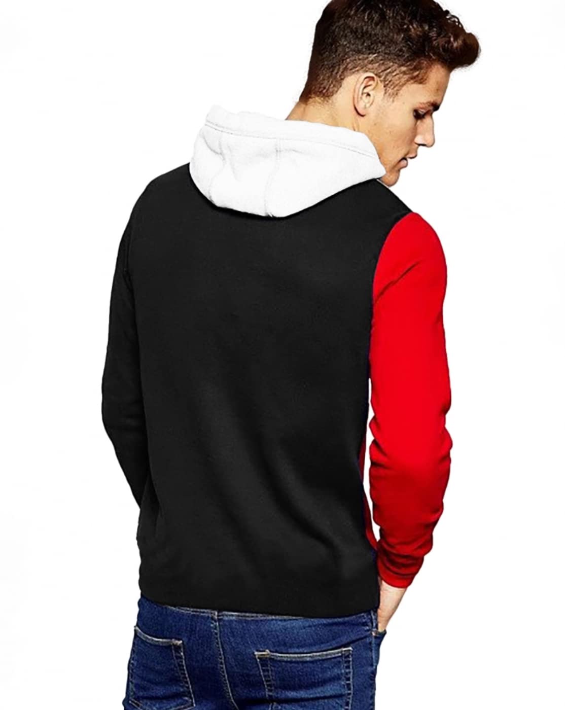 Noble Monk MenS Hooded Neck Full Sleeves Regular Fit Colorblocked T-Shirt Black White Red