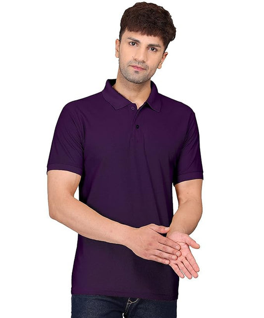 Baghadbillo MenS Regular Fit Solid Polo Half Sleeve T-Shirt Purple