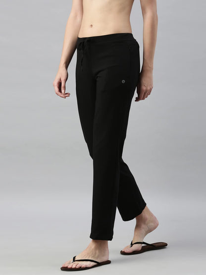Enamor Essentials Womens Mid Rise Slim Fit Straight Leg Breathable Stretch Cotton Lounge Pants with Drawstring and Invisible Zip