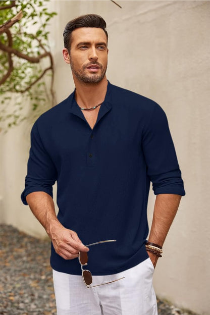 Zartha Mens Regular Fit Solid Cotton Blend Straight Kurta Navy