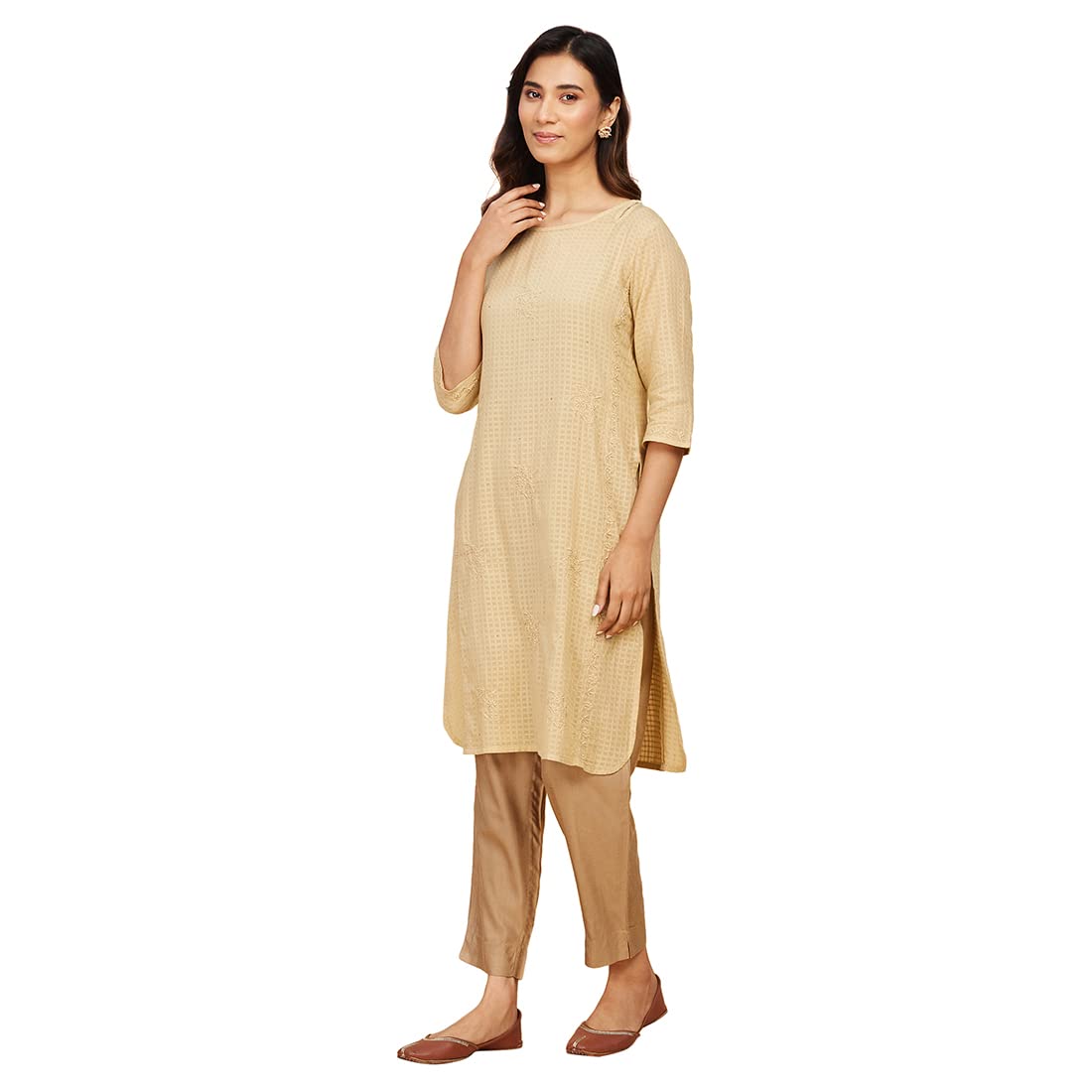 Fabindia Women's Cotton Chikankari Slim Kurta