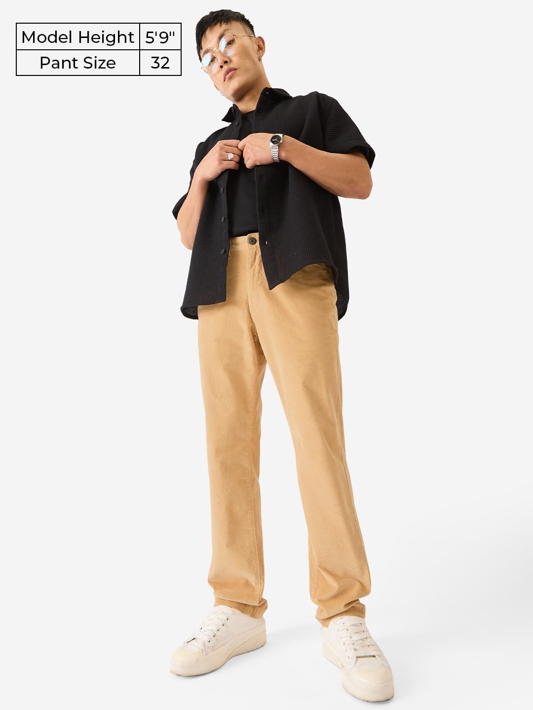 The Souled Store Corduroy Pants: Camel Beige Men and Boys Regular Fit Mid Rise Pants