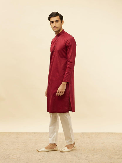 Manyavar MenS Maroon Cotton Checks Kurta Pyjama Set