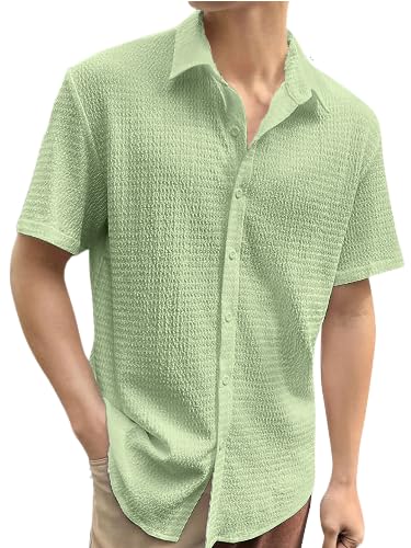 Tee Projekt Mens Popcorn Shirt Texture Pattern Mens Casual Shirt Half Sleeves Goa Beach Summer Shirt Mint Green