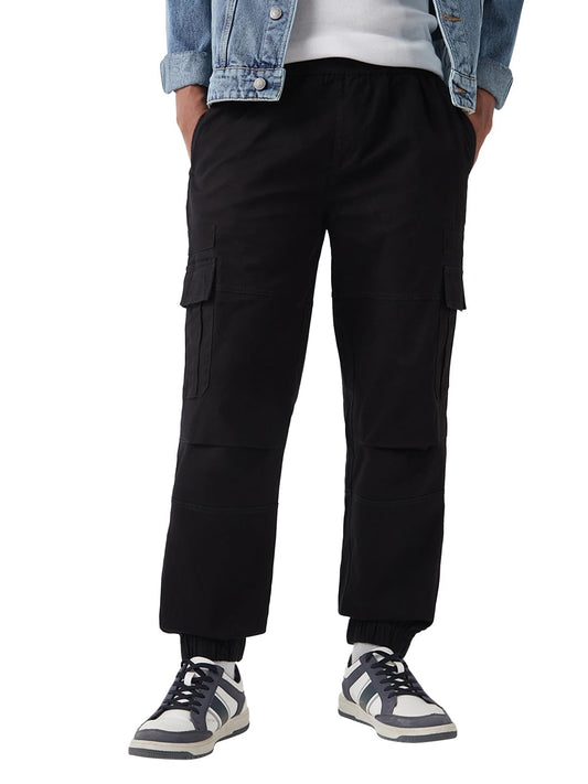 Bewakoof Mens Solid Oversized Fit Twill Joggers_648629_Black_30