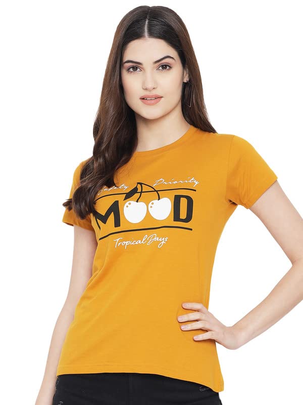 Preneum Womens Cotton Regular Fit Latest Graphic Stylish Printed Short Sleeves Casual T-Shirt || Trend & Styles (Pack 3), Yello