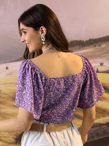 Ketch WomenS Regular Fit Tops (Khtp000411_Purple White Multi
