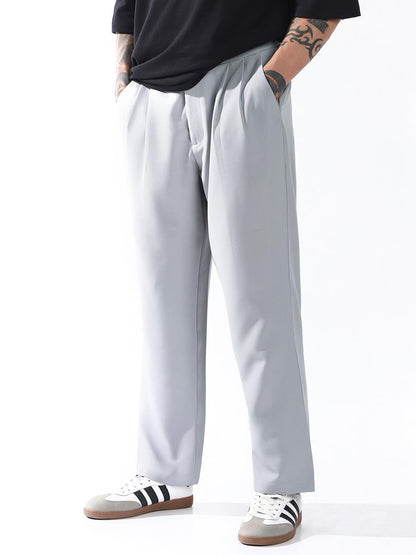 Hubberholme Men Solid Relaxed Fit Mid-Rise Korean Trousers 24 Grey